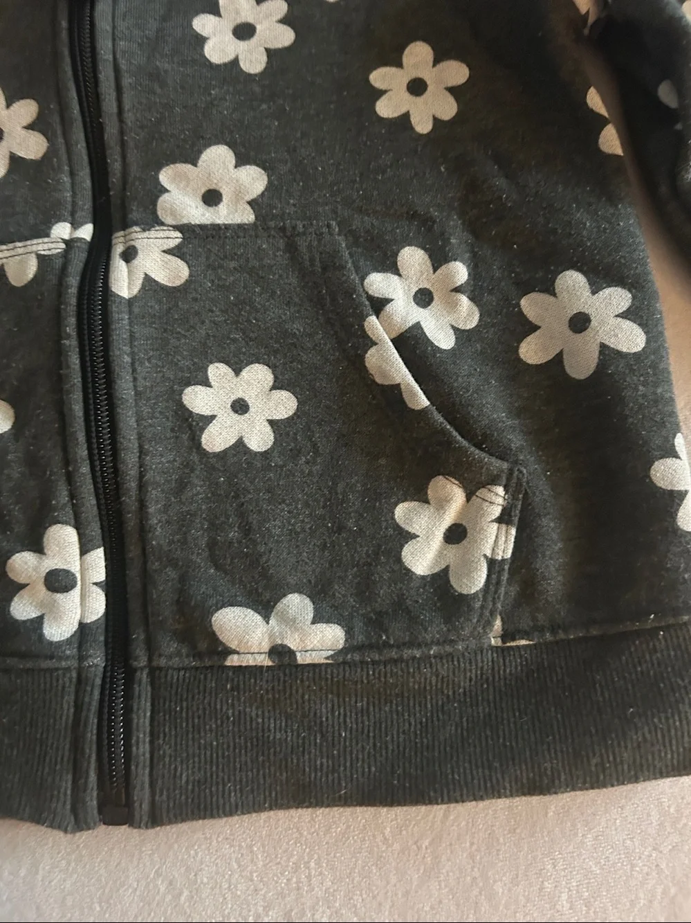 Cat & Jack Black Zip-Up Hoodie with White Daisy Print